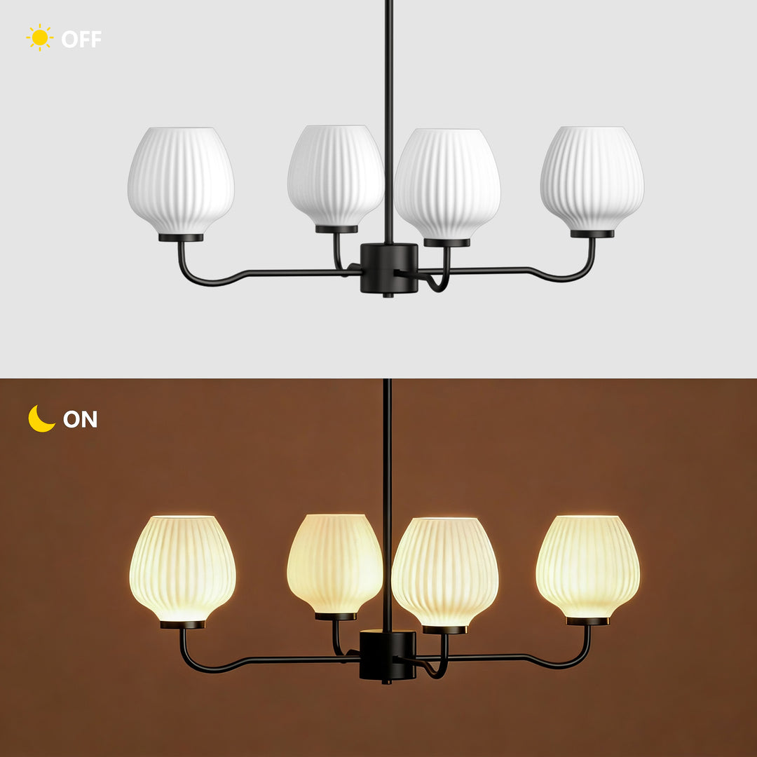 Ray 4-Light 30"W Brass/Black Modern Chandelier With Frosted Vase Glass Shade For Dining Room Or Kitchen Island #29037