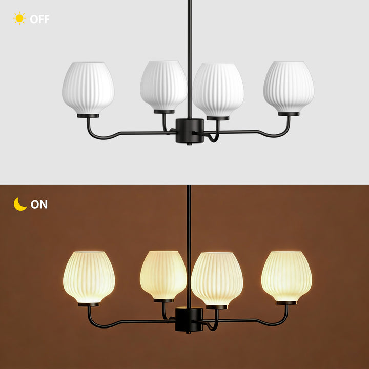 Ray 4-Light 30"W Brass/Black Modern Chandelier With Frosted Vase Glass Shade For Dining Room Or Kitchen Island #29037