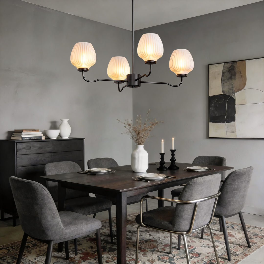 Ray 4-Light 30"W Brass/Black Modern Chandelier With Frosted Vase Glass Shade For Dining Room Or Kitchen Island #29037