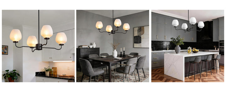 Ray 4-Light 30"W Brass/Black Modern Chandelier With Frosted Vase Glass Shade For Dining Room Or Kitchen Island #29037