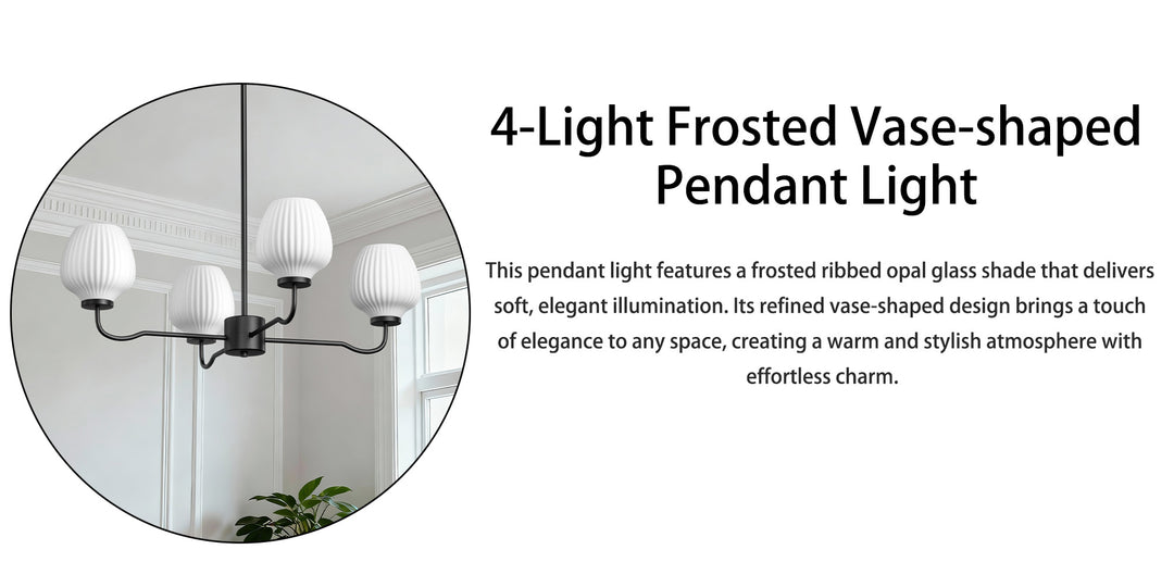 Ray 4-Light 30"W Brass/Black Modern Chandelier With Frosted Vase Glass Shade For Dining Room Or Kitchen Island #29037