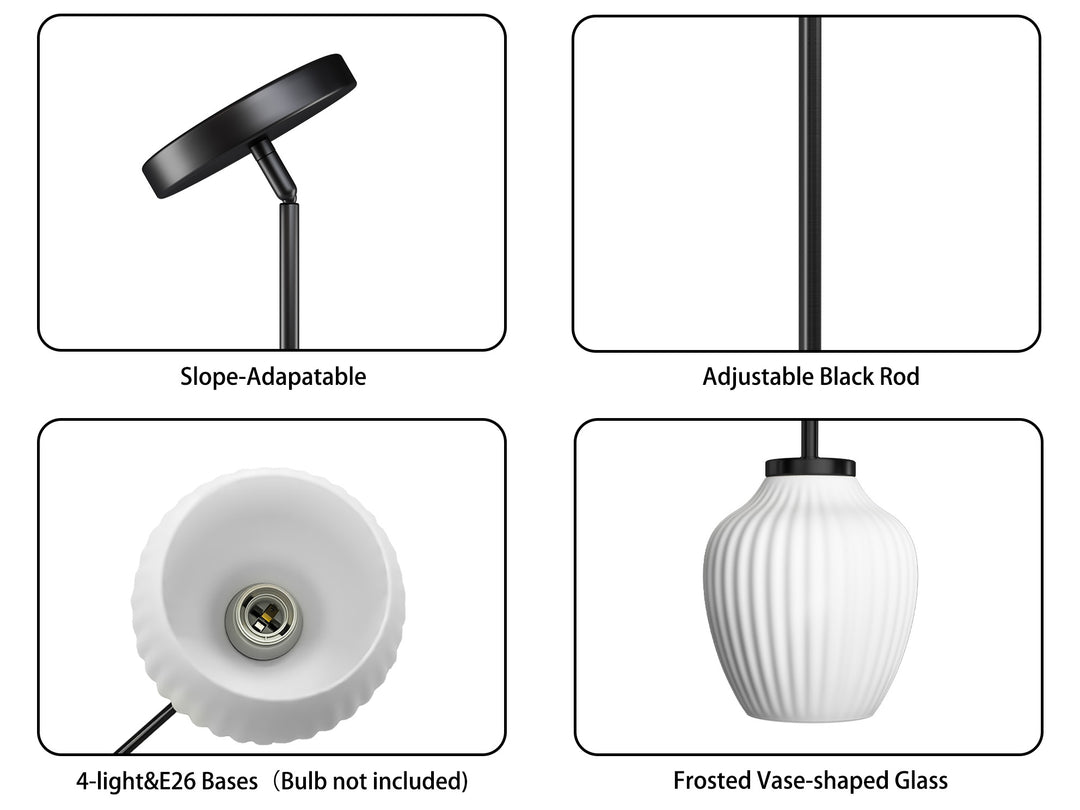 Ray 4-Light 30"W Brass/Black Modern Chandelier With Frosted Vase Glass Shade For Dining Room Or Kitchen Island #29037