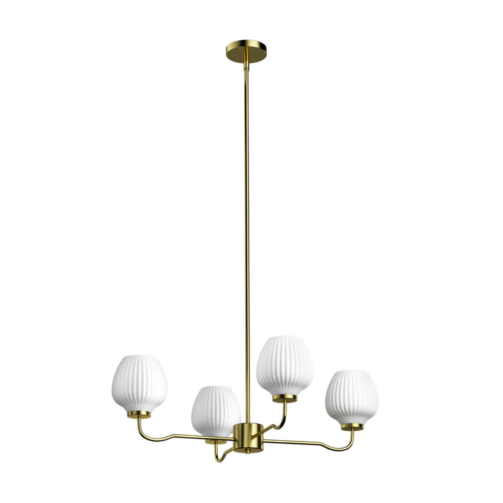 Ray 4-Light 30"W Brass/Black Modern Chandelier With Frosted Vase Glass Shade For Dining Room Or Kitchen Island #29037