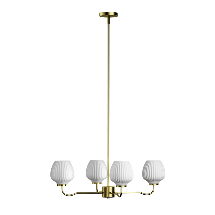 Ray 4-Light 30"W Brass/Black Modern Chandelier With Frosted Vase Glass Shade For Dining Room Or Kitchen Island #29037
