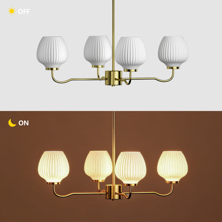 Ray 4-Light 30"W Brass/Black Modern Chandelier With Frosted Vase Glass Shade For Dining Room Or Kitchen Island #29037