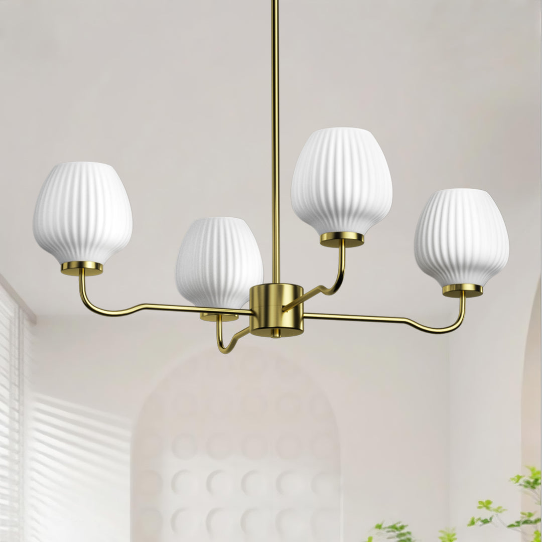Ray 4-Light 30"W Brass/Black Modern Chandelier With Frosted Vase Glass Shade For Dining Room Or Kitchen Island #29037