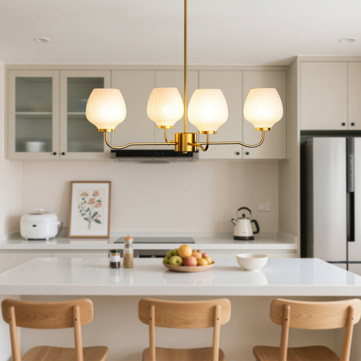 Ray 4-Light 30"W Brass/Black Modern Chandelier With Frosted Vase Glass Shade For Dining Room Or Kitchen Island #29037