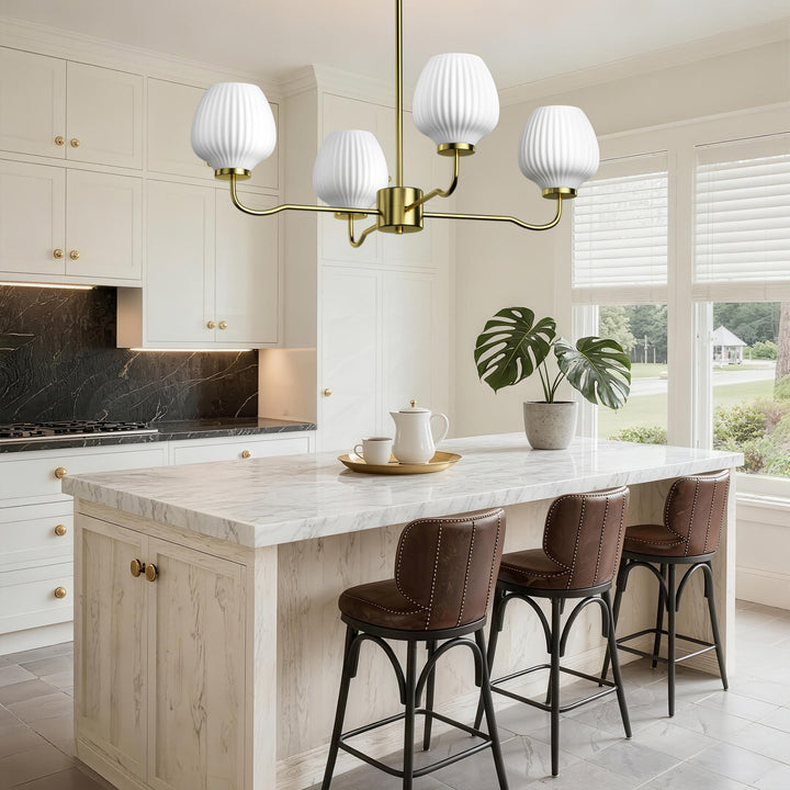 Ray 4-Light 30"W Brass/Black Modern Chandelier With Frosted Vase Glass Shade For Dining Room Or Kitchen Island #29037