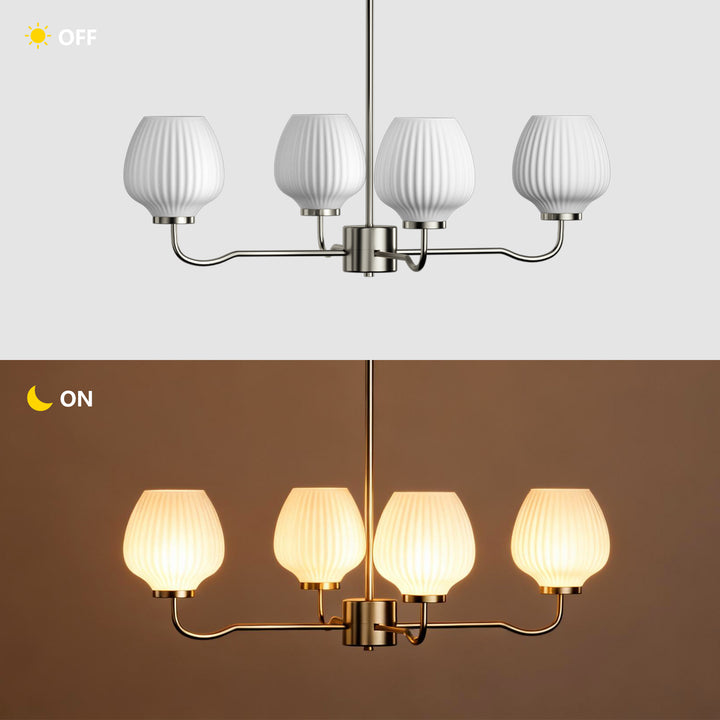 Ray 4-Light 30"W Brass/Black Modern Chandelier With Frosted Vase Glass Shade For Dining Room Or Kitchen Island #29037