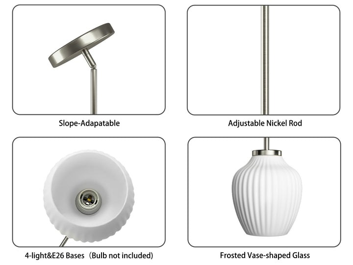 Ray 4-Light 30"W Brass/Black Modern Chandelier With Frosted Vase Glass Shade For Dining Room Or Kitchen Island #29037