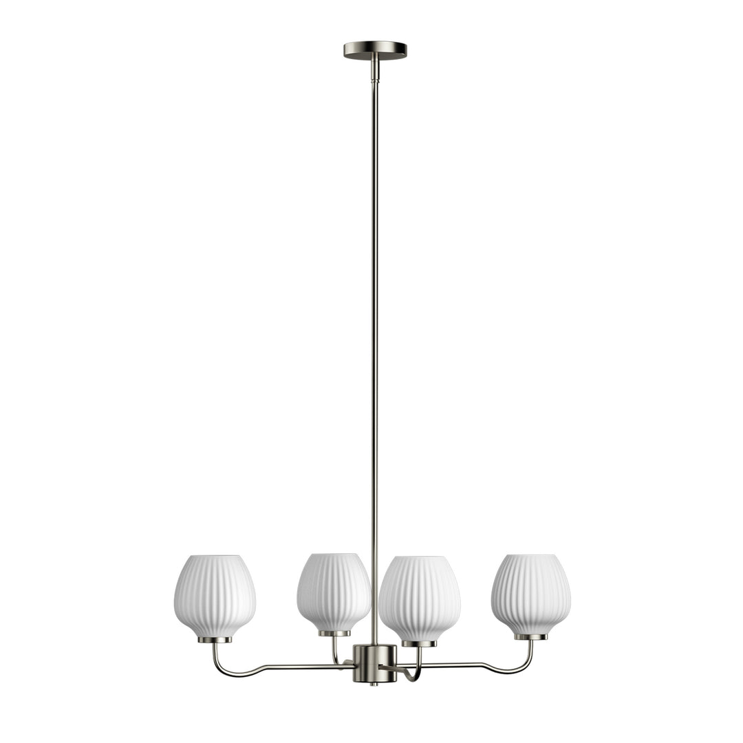 Ray 4-Light 30"W Brass/Black Modern Chandelier With Frosted Vase Glass Shade For Dining Room Or Kitchen Island #29037