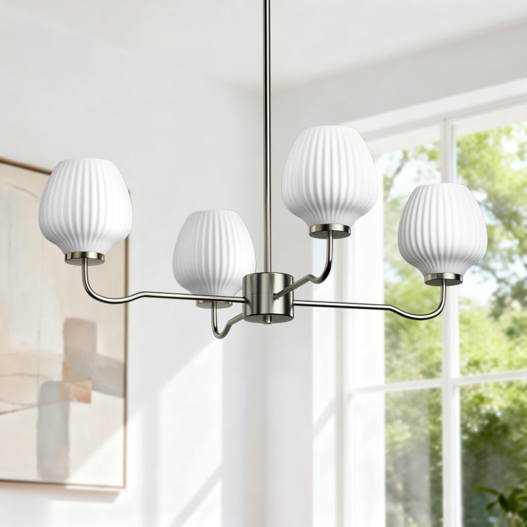 Ray 4-Light 30"W Brass/Black Modern Chandelier With Frosted Vase Glass Shade For Dining Room Or Kitchen Island #29037