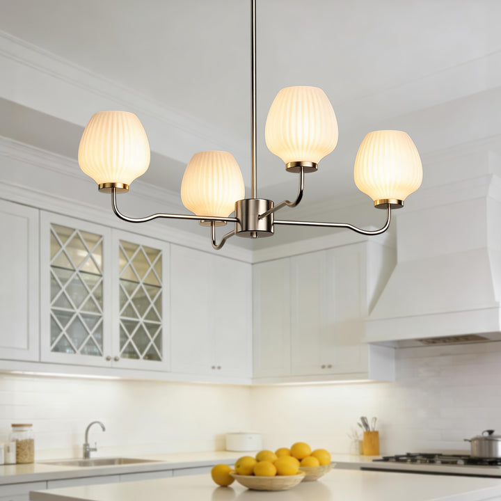 Ray 4-Light 30"W Brass/Black Modern Chandelier With Frosted Vase Glass Shade For Dining Room Or Kitchen Island #29037