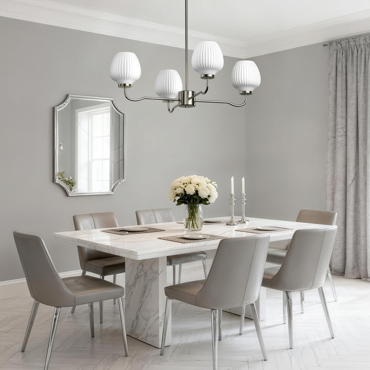 Ray 4-Light 30"W Brass/Black Modern Chandelier With Frosted Vase Glass Shade For Dining Room Or Kitchen Island #29037