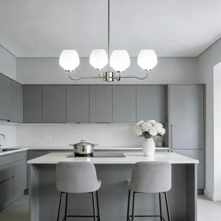 Ray 4-Light 30"W Brass/Black Modern Chandelier With Frosted Vase Glass Shade For Dining Room Or Kitchen Island #29037