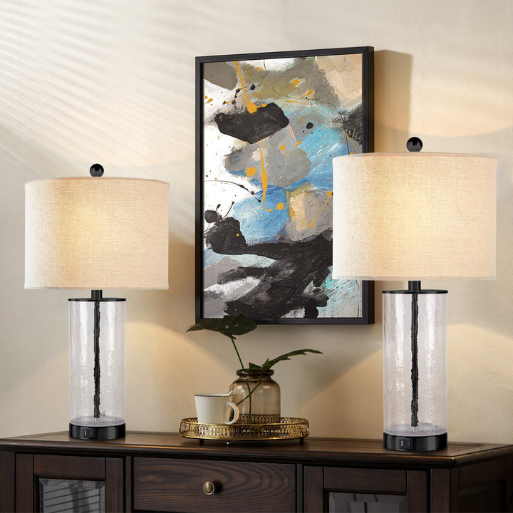 23.25" Modern Glam Glass And Metal Table Lamp With Usb For Living Room/bedroom (Set of 2) #T263