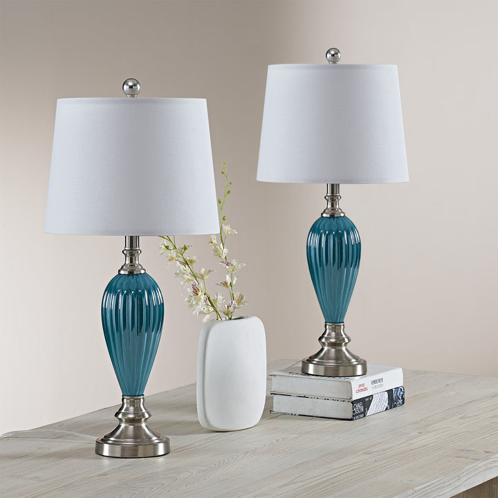 Maxax 25in Glass Blue Table Lamp Set of 2 #T94