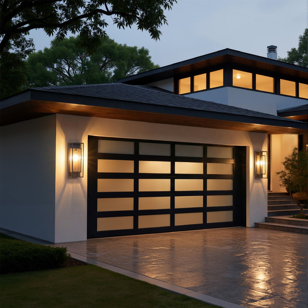 22''H Black and Gold Iron Seeded Glass Outdoor Wall Light with Dusk to Dawn #OW7106