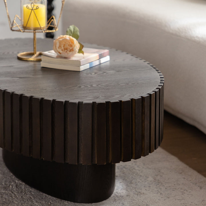 Timeless Round Coffee Table Handcrafted Relief Wooden Olive-Shaped Tea Table For Living Room #25013