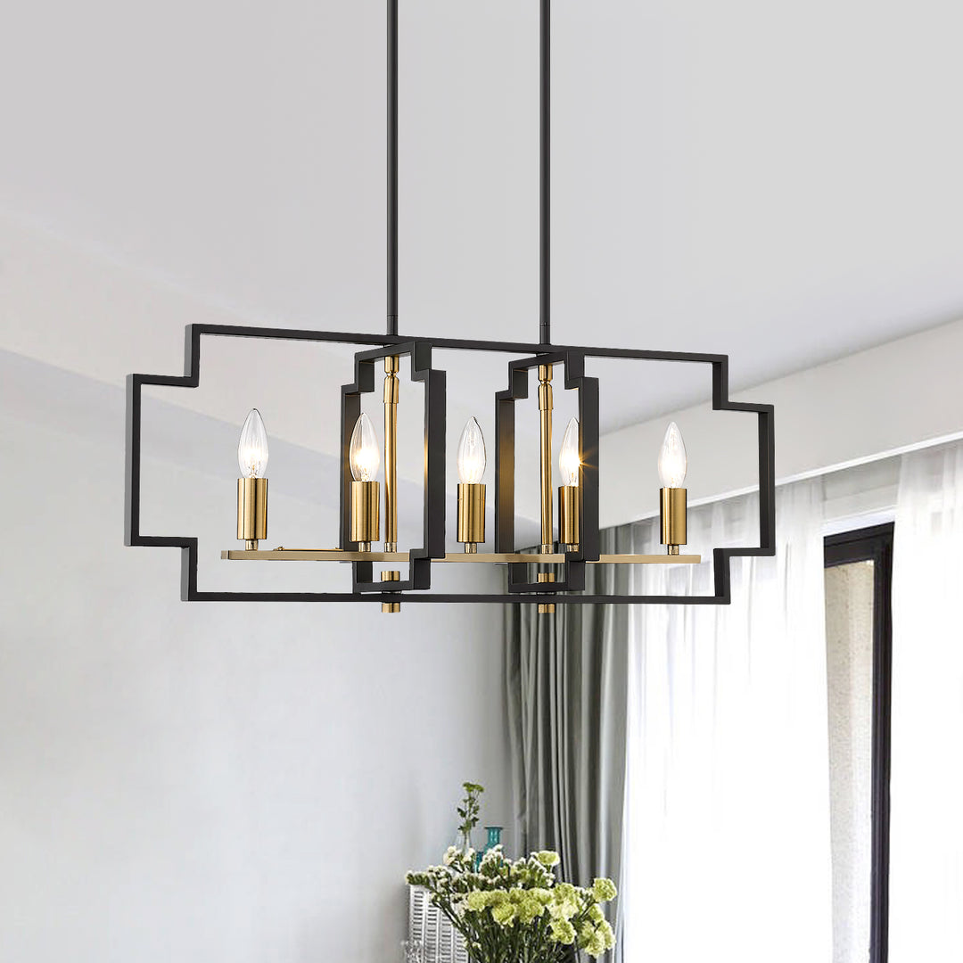 Maxax 5 - Light Kitchen Island Rectangle Chandelier with Wrought Iron Accent #MX1920