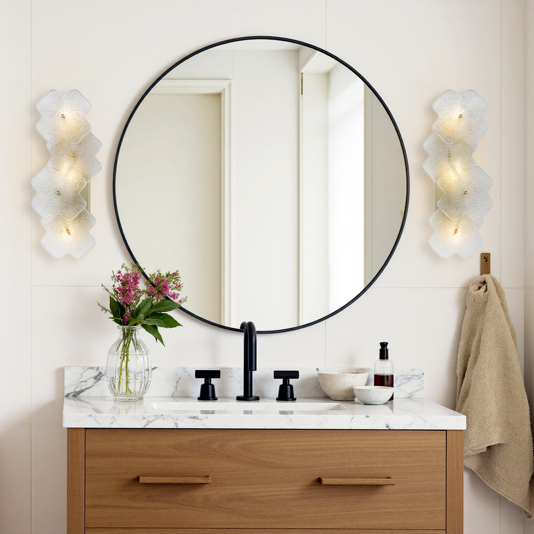 Lumin 3 - Light 𝟭𝟵.𝟱-𝗜𝗡𝗖𝗛 𝗪 Dimmable Metal Brass Etl Wall Sconces With Petal-shaped Glass #48003