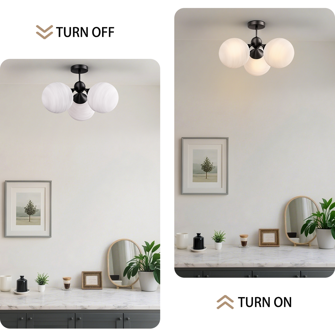 Nimbus 21"-3 Lights Modern Cloud Glass Globe Semi Flush Mount Lighting Fixture For Living Room, Bedroom#29028