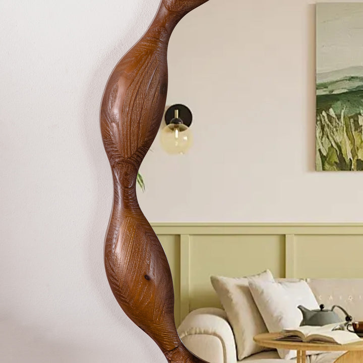 Clarity 32.5" Vintage Oval Solid Wood Framed Wavy Organic Design Wall Mounted Vanity Mirror #25036