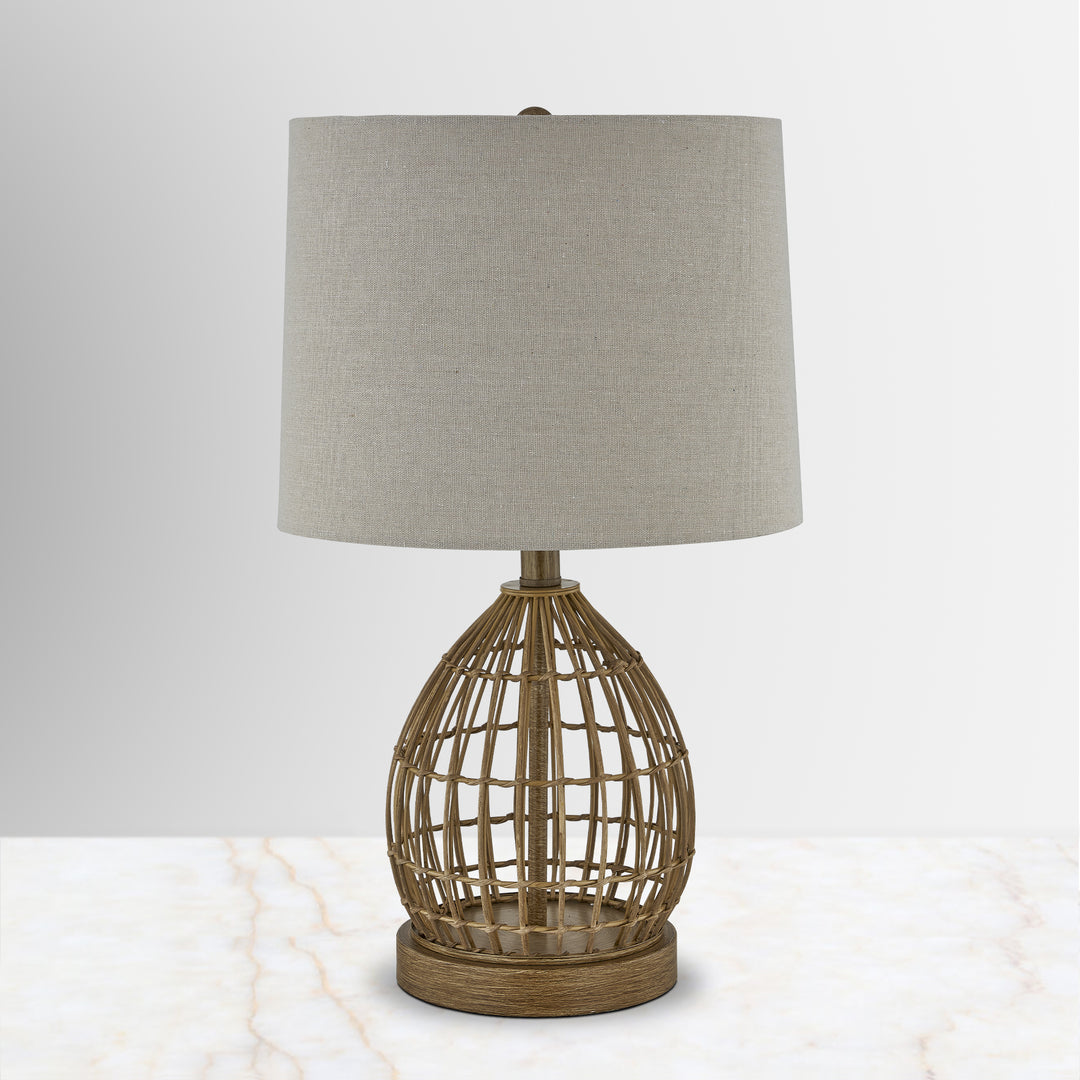 22" Traditional Rattan Table Lamp With Usb For Living Room/bedroom