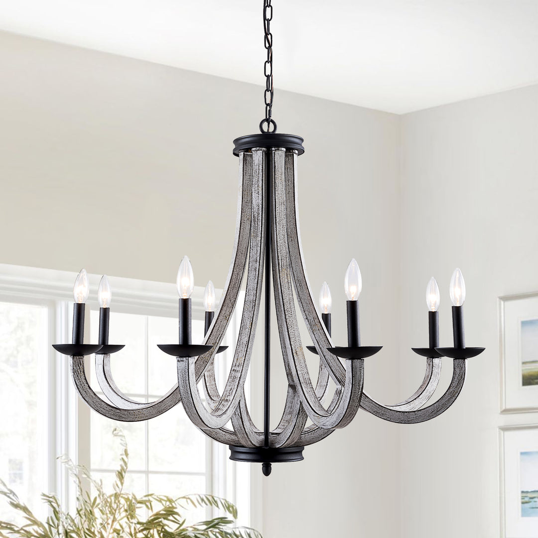 Essence 8-Light Matte Black And Withered Vine Matal Candle-Style Classic/Traditional Chandelier For Living Room/Bedroom #29013