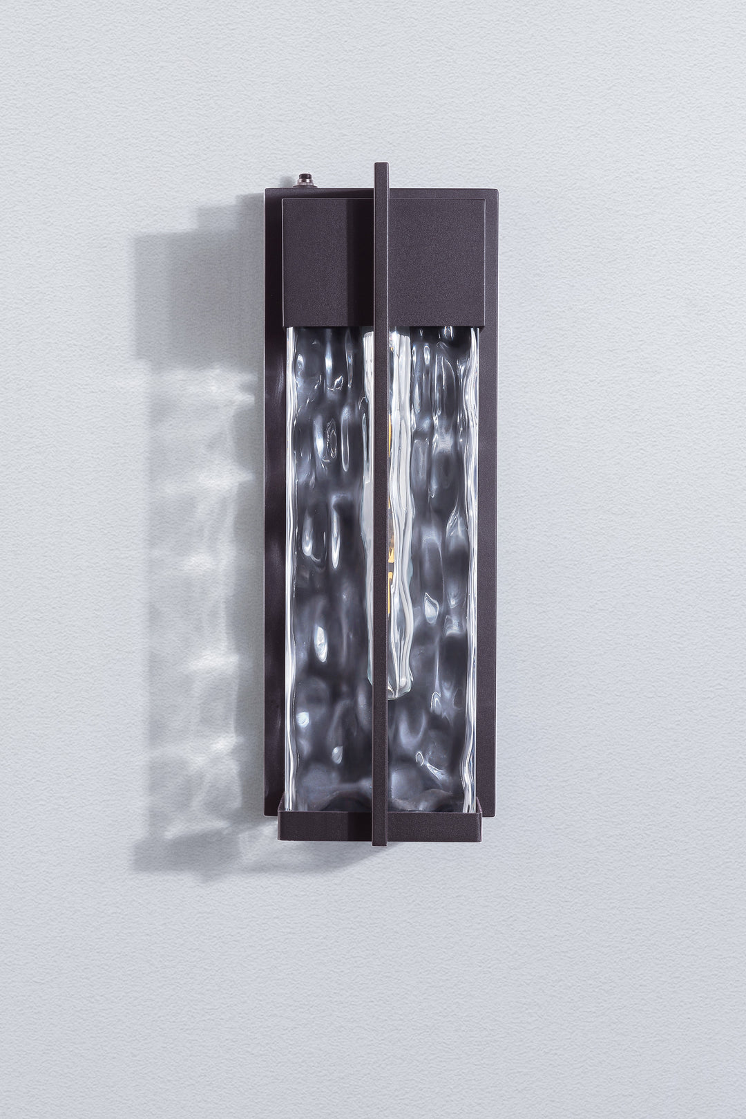 Natura 1 - Light(Bulb Include) 𝟭𝟴-𝗜𝗡𝗖𝗛 Matte Black Iron and Water Ripple Glass Outdoor Wall Light with Dusk to Dawn #7062