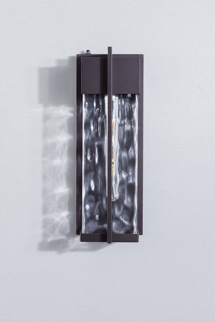 Natura 1 - Light(Bulb Include) 𝟭𝟴-𝗜𝗡𝗖𝗛 Matte Black Iron and Water Ripple Glass Outdoor Wall Light with Dusk to Dawn #7062