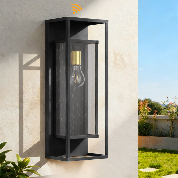 22''H Black and Gold Iron Seeded Glass Outdoor Wall Light with Dusk to Dawn #OW7106