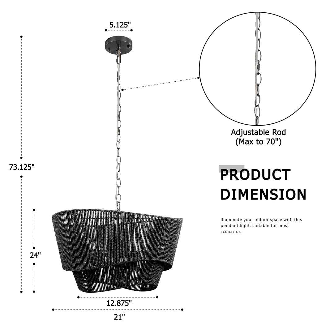 Solara 5-light Electroplated Brass Wood Ratten Paper Rope Chandelier For Living Room/bedroom #28010