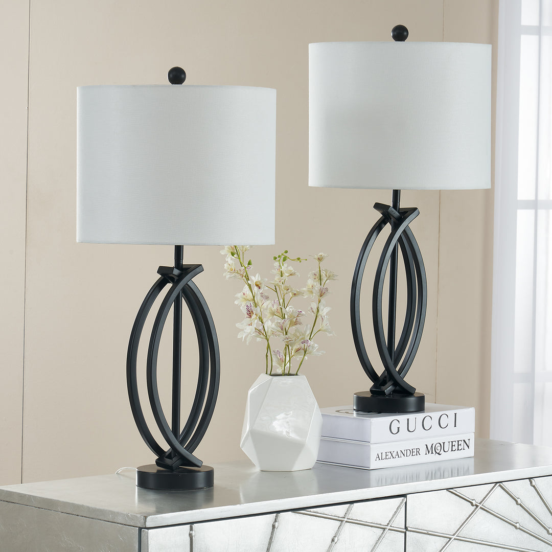 Contemporary Metal Table Lamps with Beige Shades (Pair) #T81