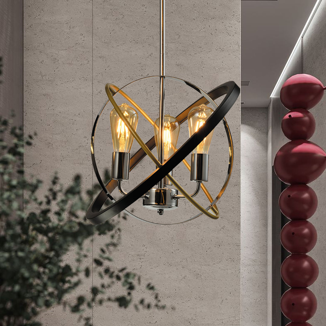 Maxax 3 - Light Lantern&Candle Style Globe&Geometric With Wrought Iron Accents #MX21032-3BG