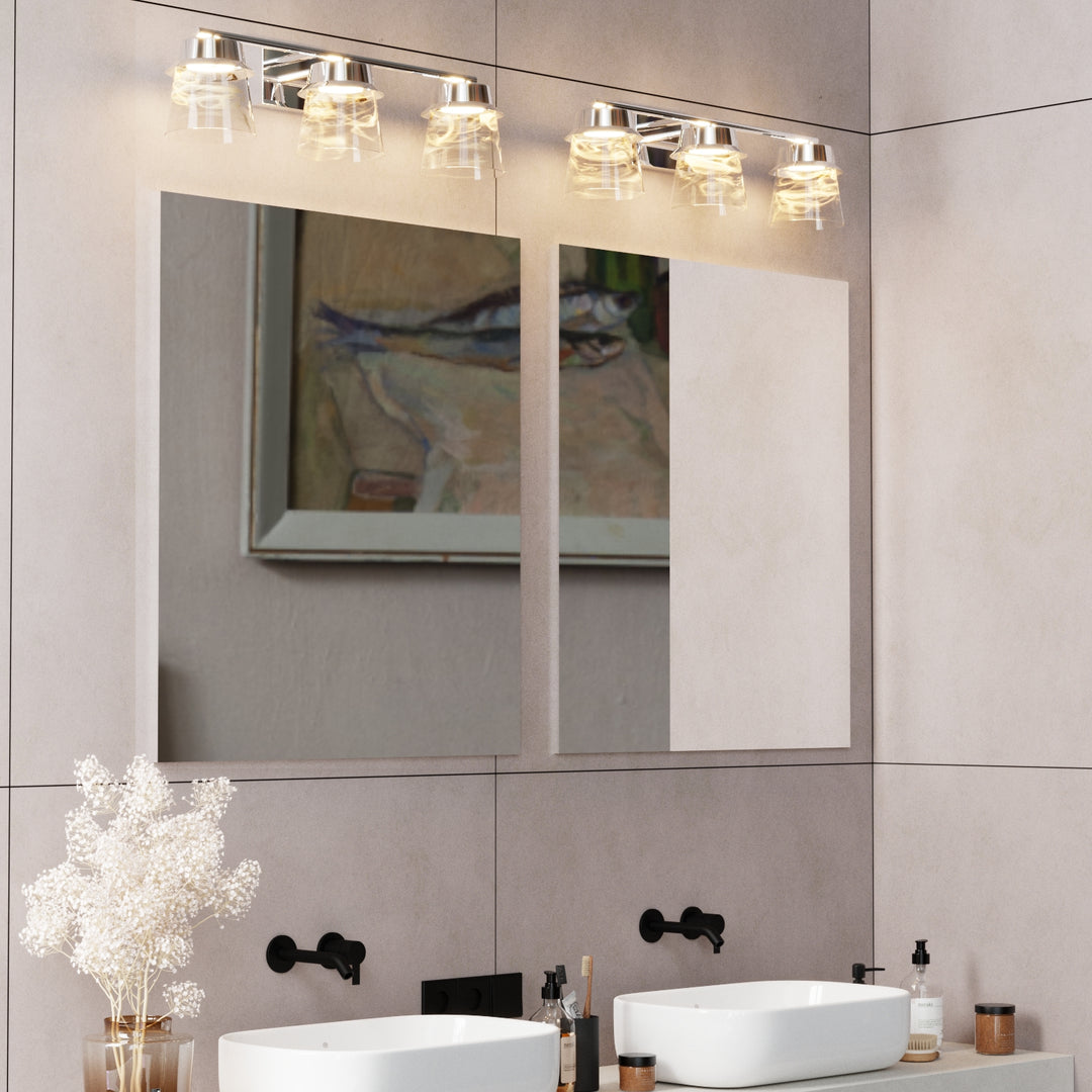 Glimmer 22.6w" 3-light Led Dimmable 3000k/4000k/5000k 3cct ETL Certificated Vanity Light With Patterned Glass #MX21055