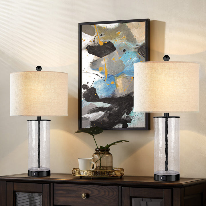 23.25" Modern Glam Glass And Metal Table Lamp With Usb For Living Room/bedroom (Set of 2) #T263