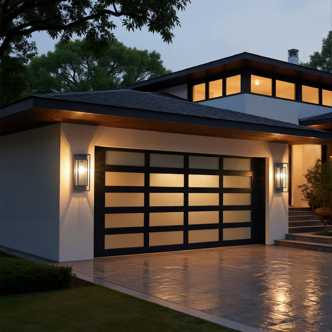 22''H Black and Gold Iron Seeded Glass Outdoor Wall Light with Dusk to Dawn #OW7106