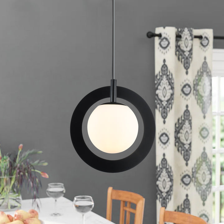 Maxax 1 - Light Single Globe Pendant with Wrought Iron Accents #MX5014-P1BK