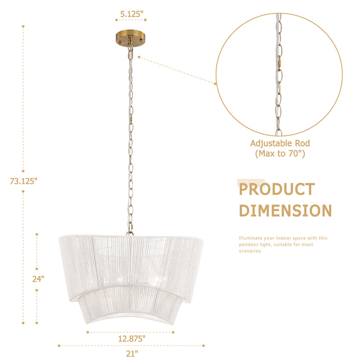 Solara 5-light Electroplated Brass Wood Ratten Paper Rope Chandelier For Living Room/bedroom #28010