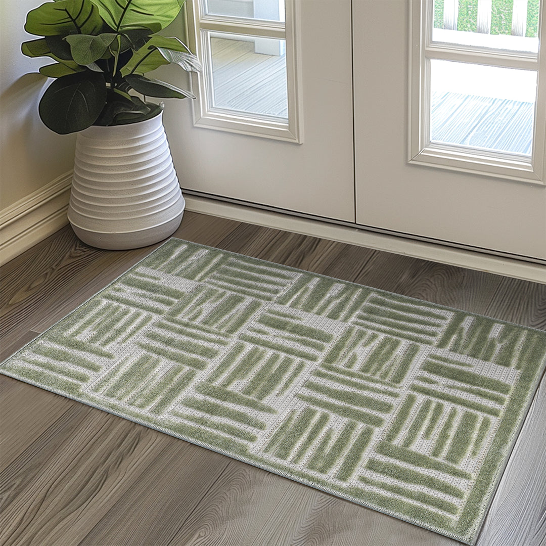 Green Textured Grid Pattern Indoor/Outdoor Carpet #TO3001