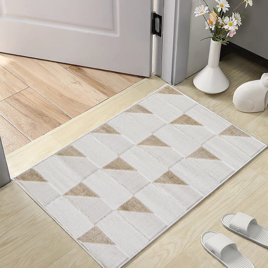 Geometric Triangle Design Beige Indoor/Outdoor Carpet #TO2001