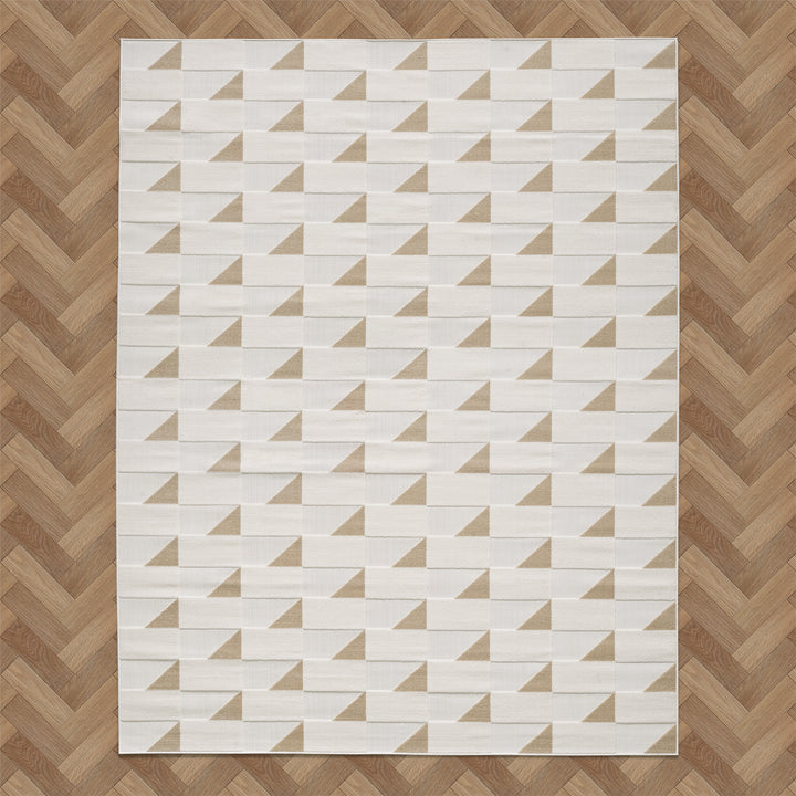 Geometric Triangle Design Beige Indoor/Outdoor Carpet #TO2001