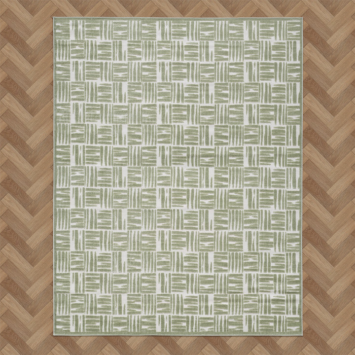 Green Textured Grid Pattern Indoor/Outdoor Carpet #TO3001