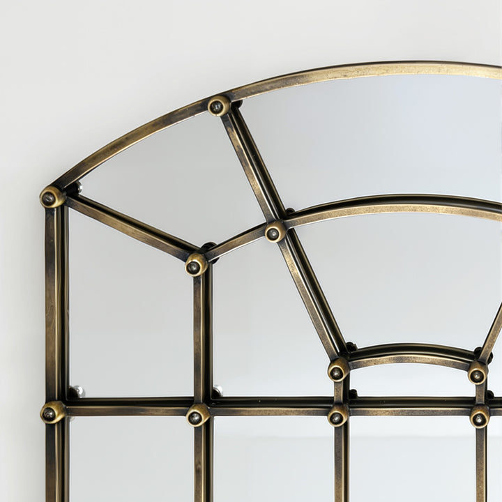 Reflect Vintage Metal Framed Arch Bronze Window & Wall Mantel Mirror For Living Room Entryway #30005