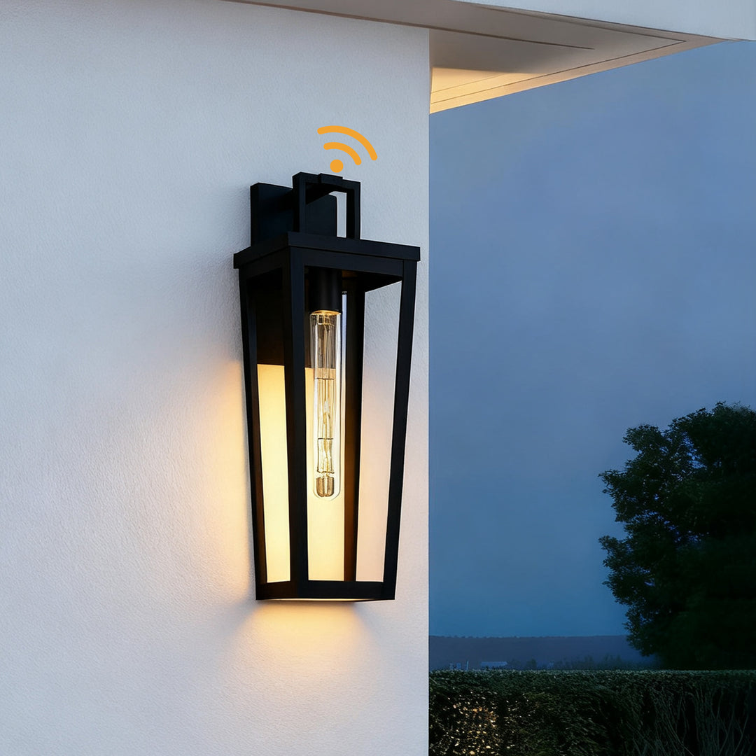 Solstice 16''H Black Wrought Iron Clear Tempered Glass Outdoor Wall Light With Dusk To Dawn #OW7097