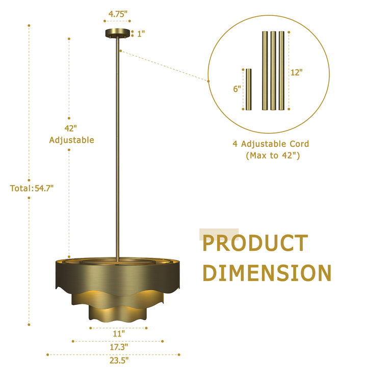 10 - Light 23.5" Electroplating Brass Tier Modern Drum Chandelier With Metal Shade #29022