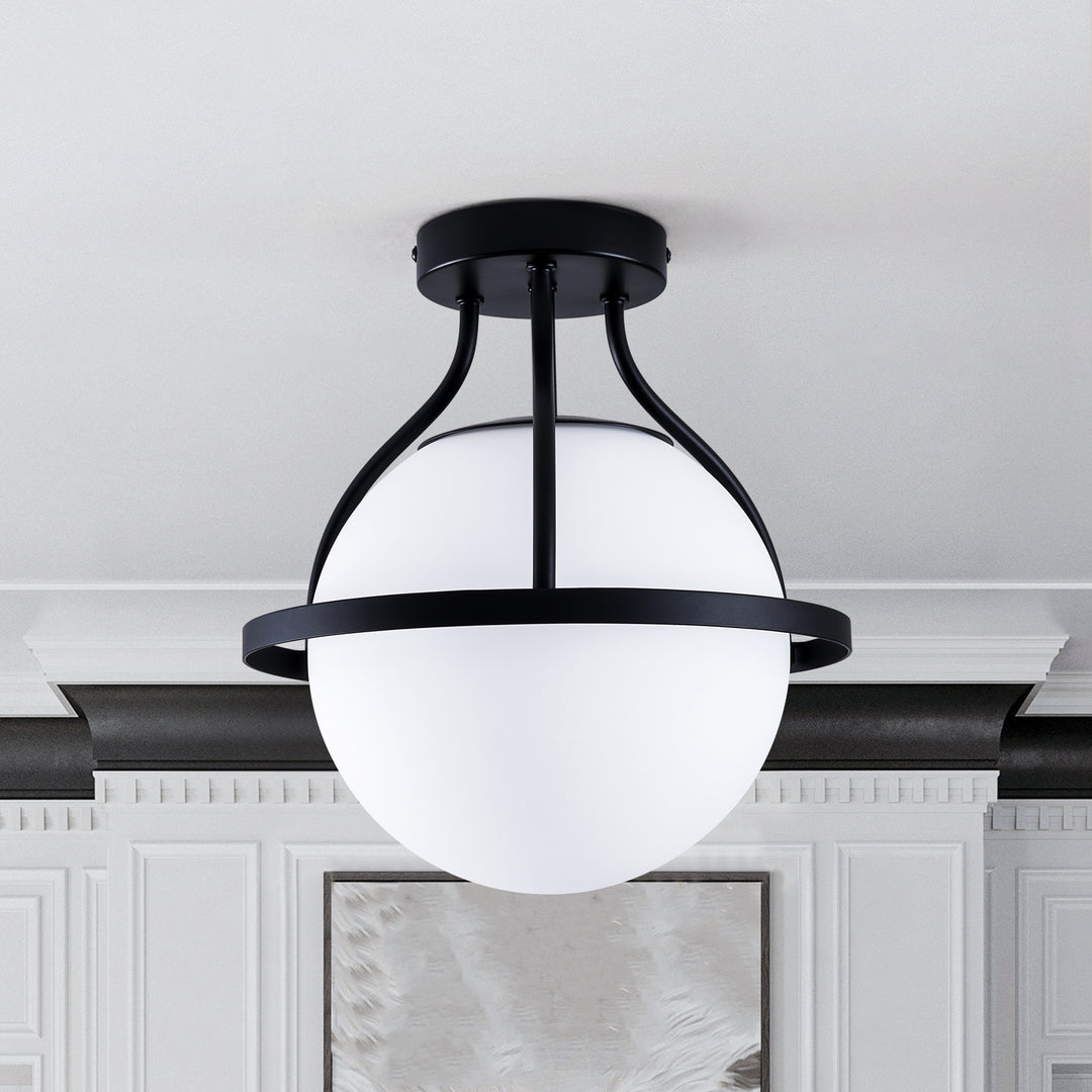 11.2‘’-1 Light Sphere Globe Frosted Glass Semi Flush Mount For Dining Room Hallway See More by Red Barrel Studio #29014