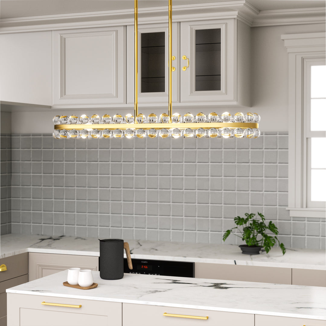 Brilliance 8-Light Brass Crystal Kitchen Island Linear Pendant #19226