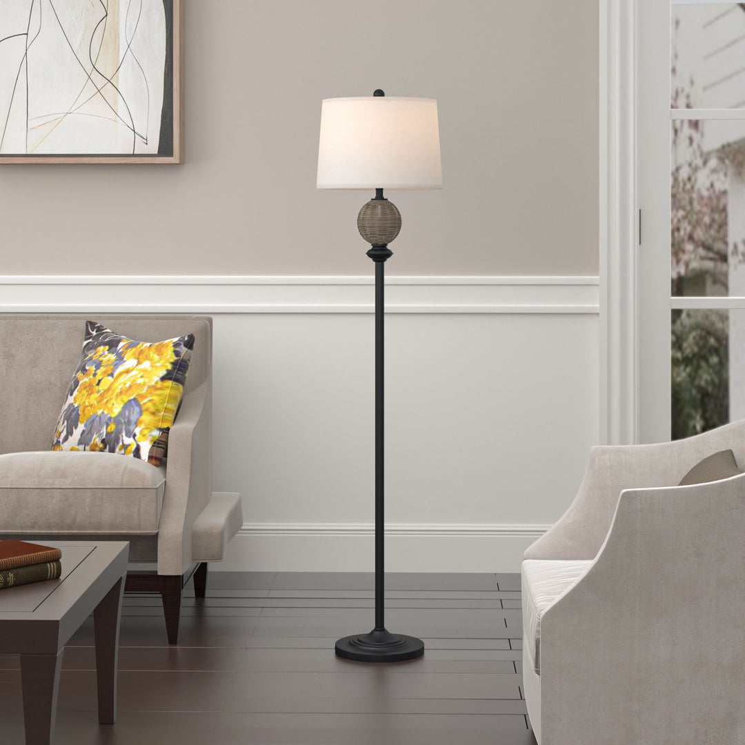 64'' Metal and Rattan Traditional Dimmable Floor Lamp